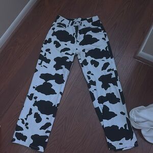 fun cow printed pants